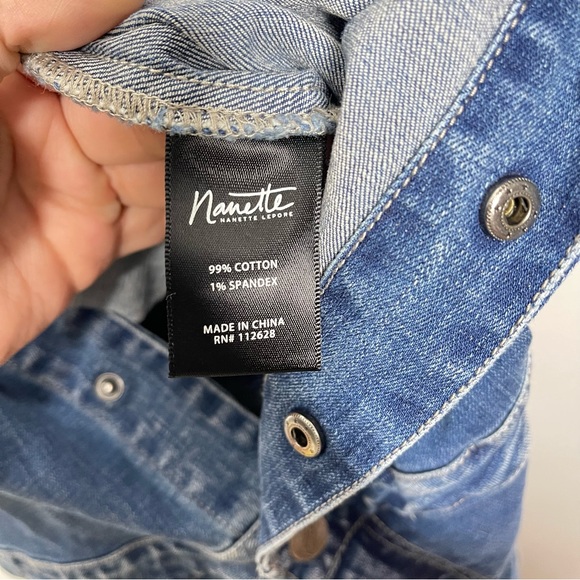 Nanette Lapore Denim Jean Long Sleeved Romper Size XS Cut Off Style Shorts - Picture 3 of 6